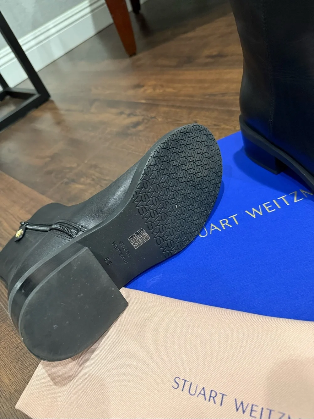 Stuart Weitzman Black Leather Mid-Calf Zip Ankle Boots